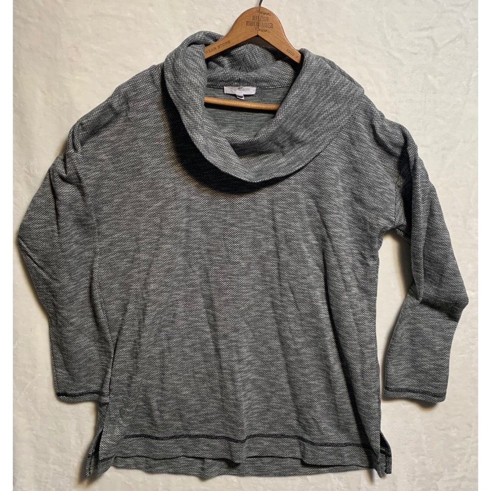 T‎ by Talbots Women's XL Gray Herringbone Pattern Cowl Neck Pullover Sweater